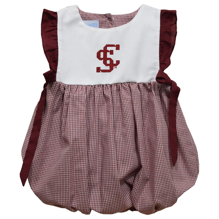 Santa Clara Broncos SCU Embroidered Maroon Gingham Short Sleeve Girls Bubble