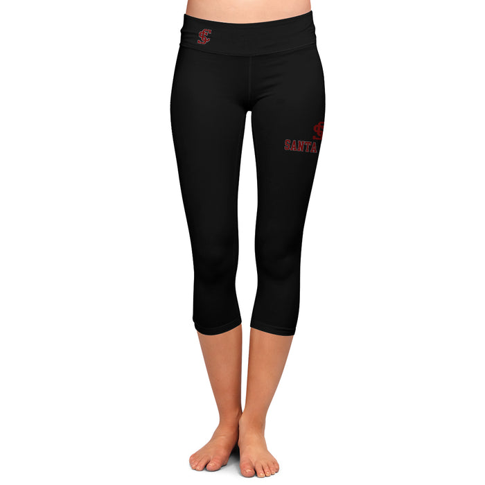 Santa Clara Broncos SCU Vive La Fete Game Day Collegiate Large Logo on Thigh and Waist Women Black Capri Leggings