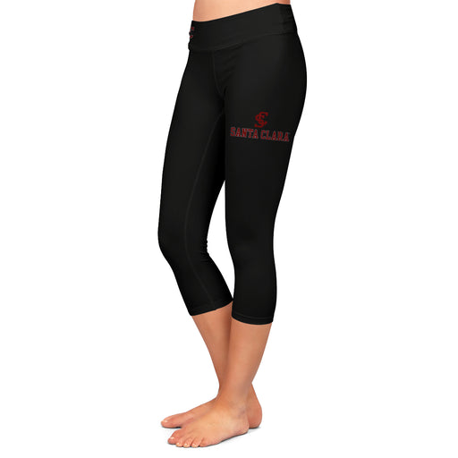 Santa Clara Broncos SCU Vive La Fete Game Day Collegiate Large Logo on Thigh and Waist Women Black Capri Leggings - Vive La Fête - Online Apparel Store