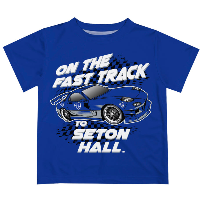 Seton Hall University Pirates Vive La Fete Fast Track Boys Game Day Blue Short Sleeve Tee