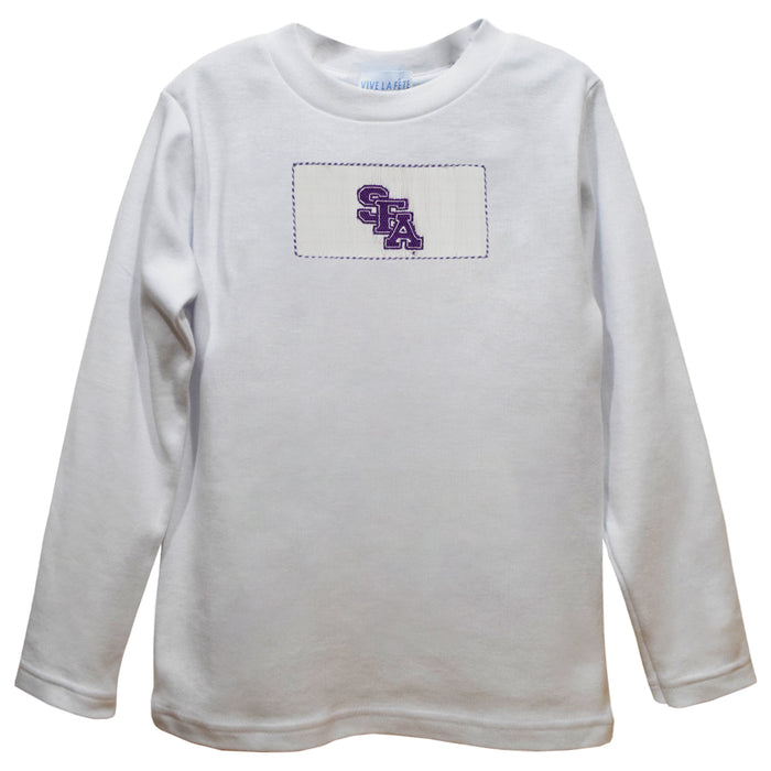 Stephen F. Austin Lumberjacks SFA Smocked White Knit Boys Long Sleeve Tee Shirt