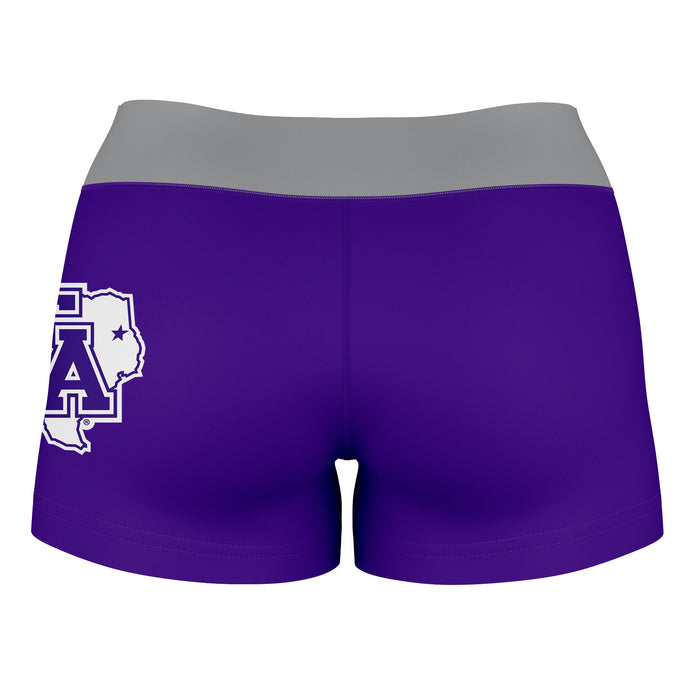 SFA Lumberjacks Vive La Fete Logo on Thigh & Waistband Purple Gray Women Yoga Booty Workout Shorts 3.75 Inseam - Vive La Fête - Online Apparel Store