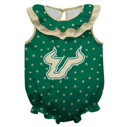 South Florida Bulls USF Swirls Green Sleeveless Ruffle Onesie Logo Bodysuit