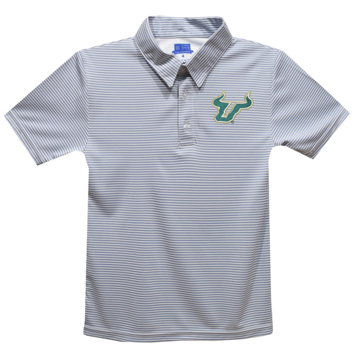 South Florida Bulls USF Embroidered Gray Stripes Short Sleeve Polo Box Shirt