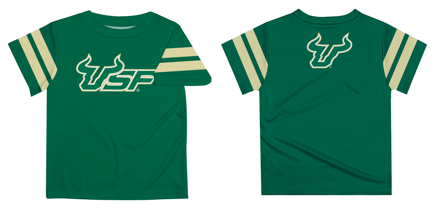 South Florida Bulls USF Vive La Fete Boys Game Day Green Short Sleeve Tee with Stripes on Sleeves - Vive La Fête - Online Apparel Store