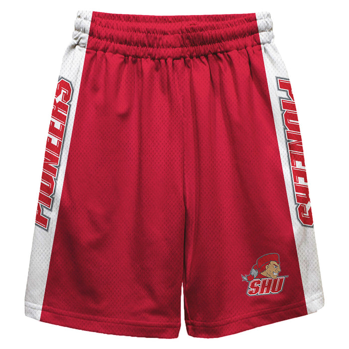 SHU Sacred Heart Pioneers Vive La Fete Game Day Red Stripes Boys Solid White Athletic Mesh Short