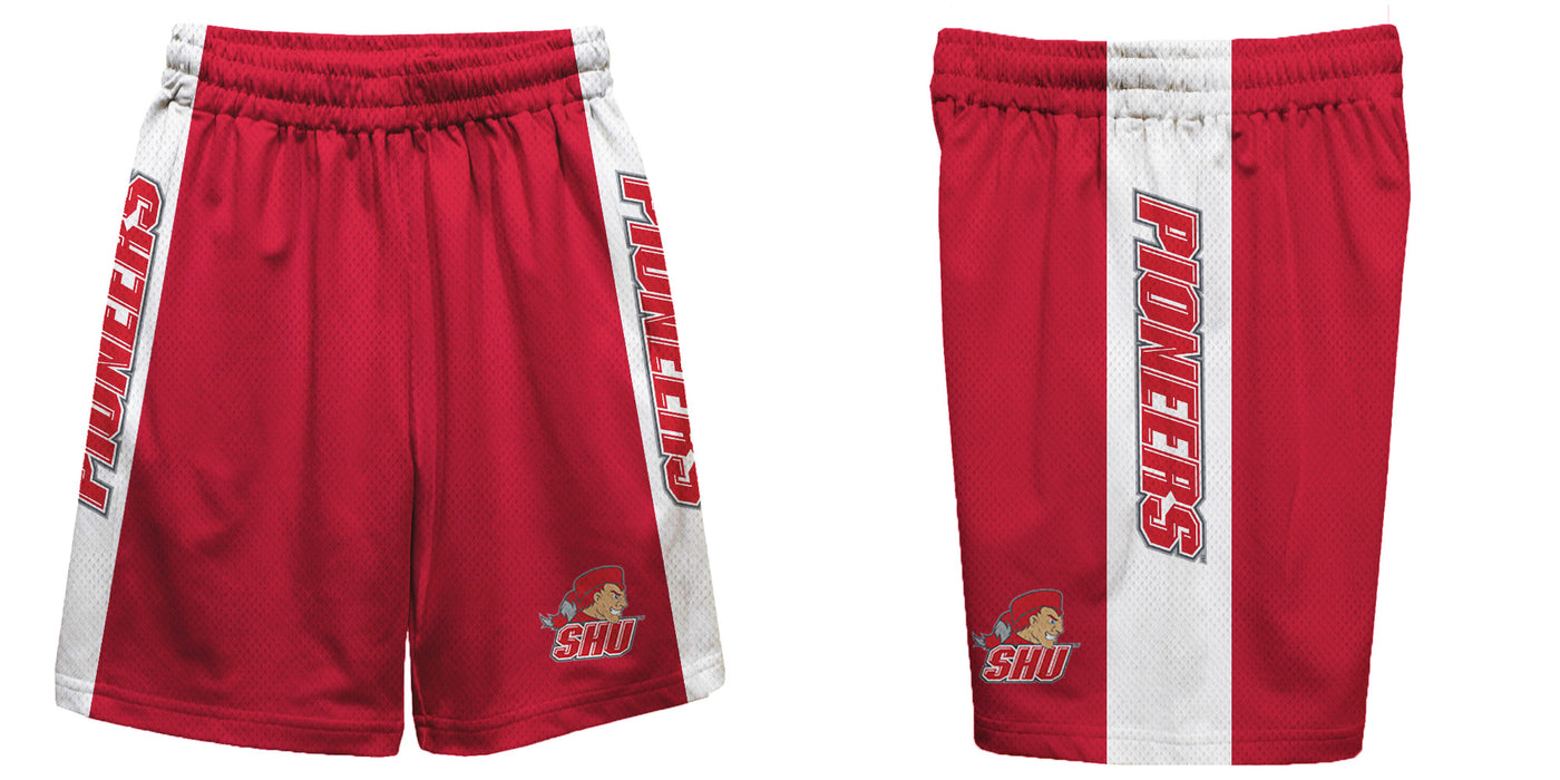 SHU Sacred Heart Pioneers Vive La Fete Game Day Red Stripes Boys Solid White Athletic Mesh Short - Vive La Fête - Online Apparel Store