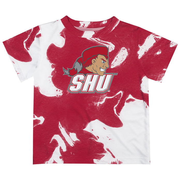 SHU Sacred Heart University Pioneers Vive La Fete Marble Boys Game Day Red Short Sleeve Tee