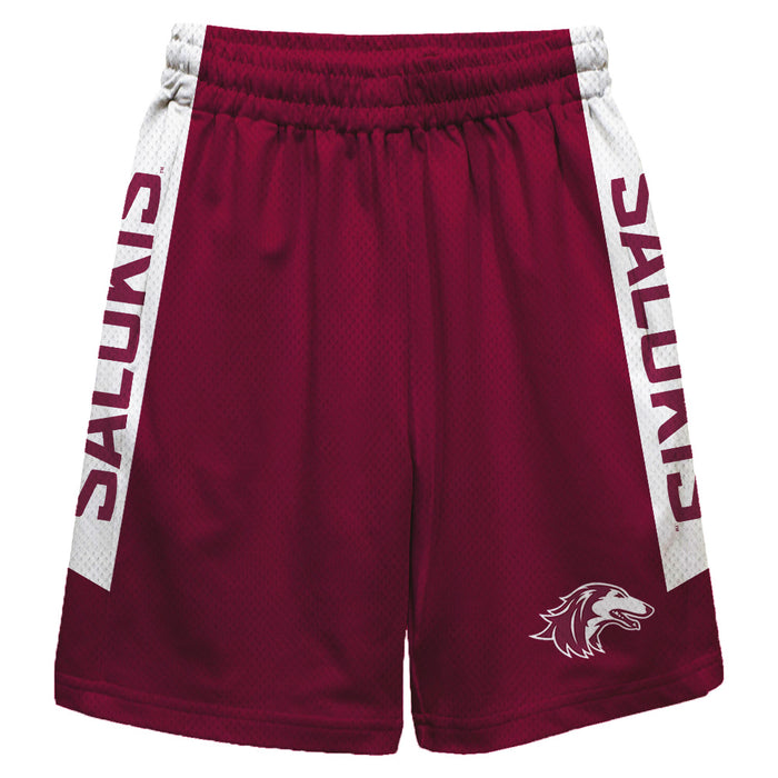 Southern Illinois Salukis SIU Vive La Fete Game Day Maroon Stripes Boys Solid White Athletic Mesh Short