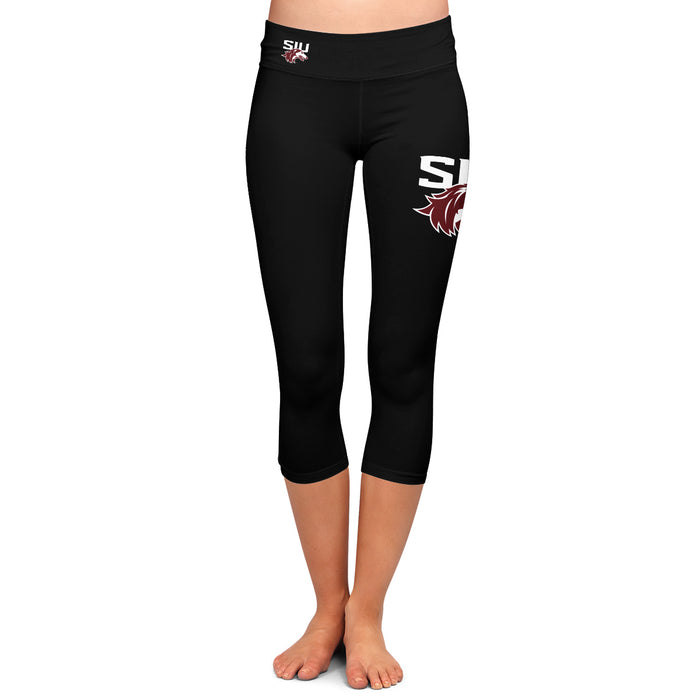 SIU Salukis Vive La Fete Game Day Collegiate Large Logo on Thigh and Waist Girls Black Capri Leggings