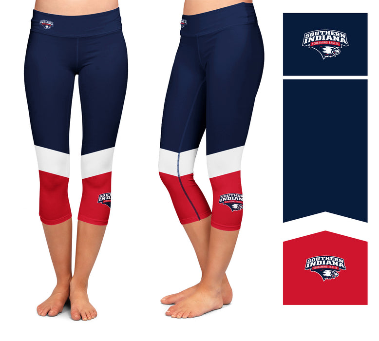 USI Screaming Eagles Vive La Fete Game Day Collegiate Ankle Color Block Girls Blue Red Capri Leggings - Vive La Fête - Online Apparel Store