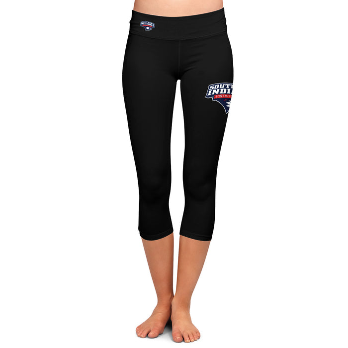 USI Screaming Eagles Vive La Fete Game Day Collegiate Large Logo on Thigh and Waist Girls Black Capri Leggings