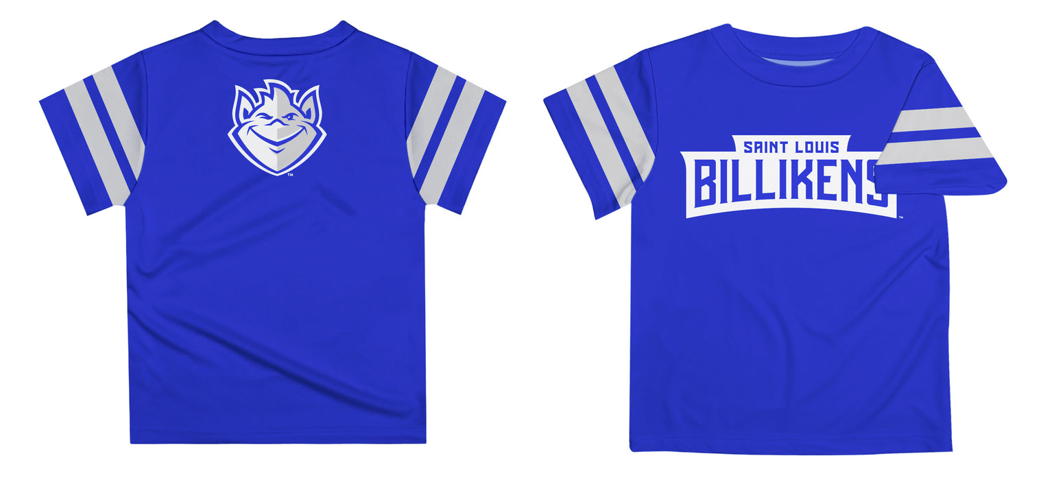 Saint Louis Billikens SLU Vive La Fete Boys Game Day Blue Short Sleeve Tee with Stripes on Sleeves - Vive La Fête - Online Apparel Store