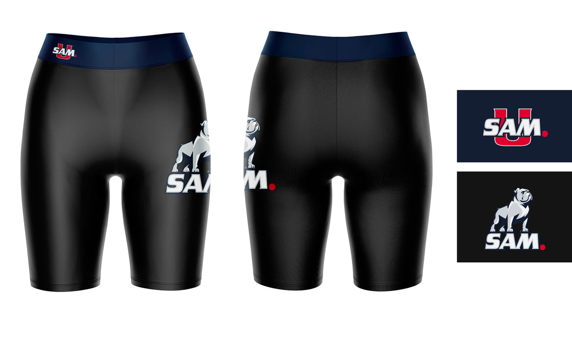 Samford Bulldogs Vive La Fete Game Day Logo on Thigh and Waistband Black and Navy Women Bike Short 9 Inseam - Vive La Fête - Online Apparel Store