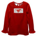 SMU Mustangs  Smocked Red  Knit Ruffle Long Sleeve Girls Tshirt