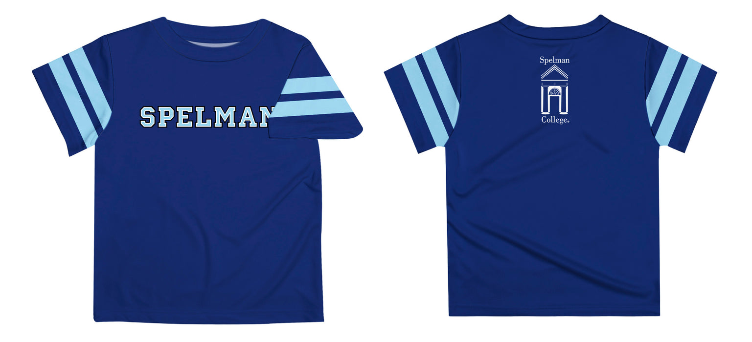 Spelman College Vive La Fete Boys Game Day Blue Short Sleeve Tee with Stripes on Sleeves - Vive La Fête - Online Apparel Store