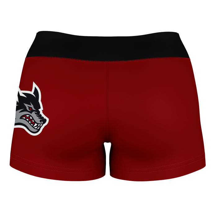 Stony Brook Seawolves Vive La Fete Logo on Thigh & Waistband Red Black Women Yoga Booty Workout Shorts 3.75 Inseam - Vive La Fête - Online Apparel Store