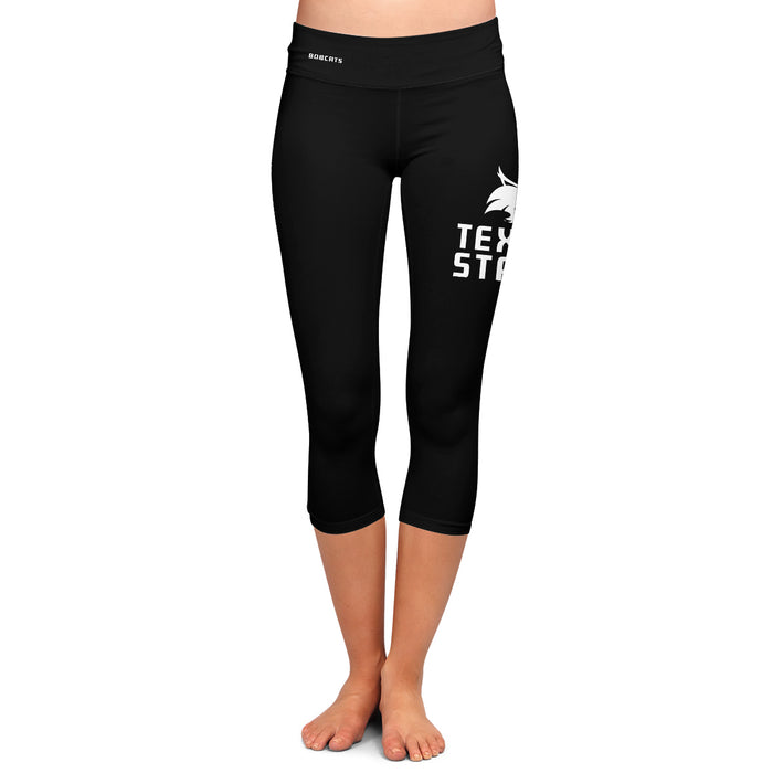 TXST Texas State Bobcats Vive La Fete Game Day Collegiate Large Logo on Thigh and Waist Women Black Capri Leggings