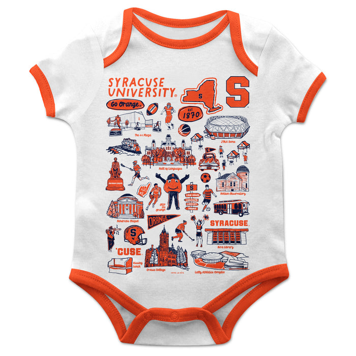 Syracuse Orange Hand Sketched Vive La Fete Impressions Artwork Infant White Short Sleeve Onesie Bodysuit