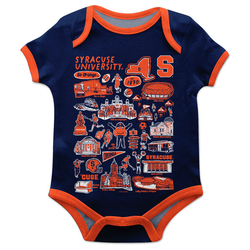 Syracuse Orange Hand Sketched Vive La Fete Impressions Artwork Infant Blue Short Sleeve Onesie Bodysuit