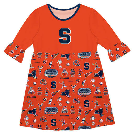 Syracuse Orange 3/4 Sleeve Solid Orange Repeat Print Hand Sketched Vive La Fete Impressions Artwork on Skirt