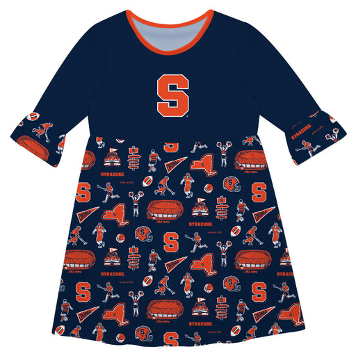 Syracuse Orange 3/4 Sleeve Solid Blue Repeat Print Hand Sketched Vive La Fete Impressions Artwork on Skirt