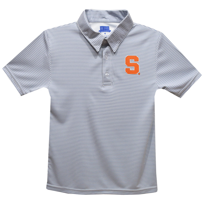 Syracuse Orange Embroidered Gray Stripes Short Sleeve Polo Box Shirt