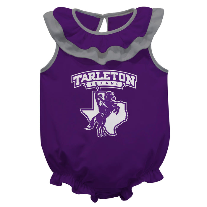 Tarleton State University Purple Sleeveless Ruffle Onesie Logo Bodysuit