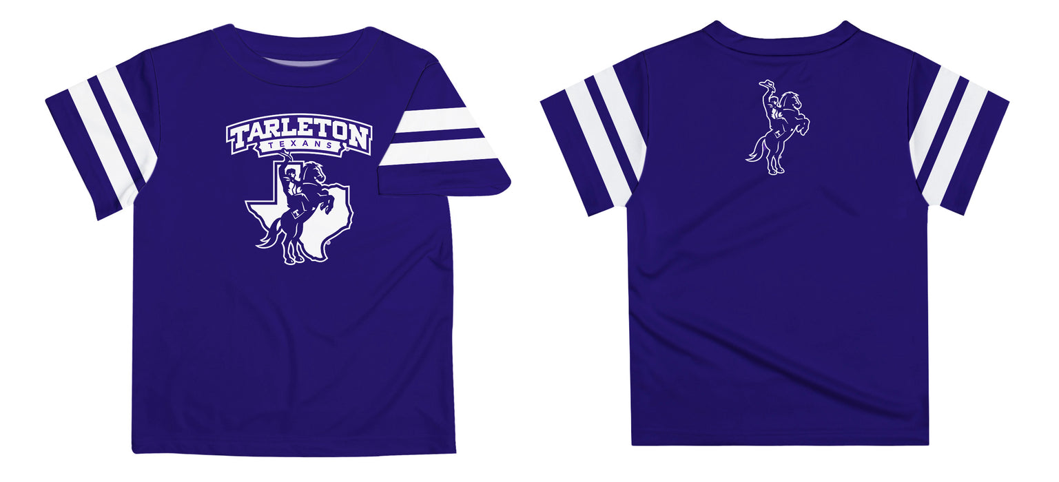 Tarleton State University Vive La Fete Boys Game Day Purple Short Sleeve Tee with Stripes on Sleeves - Vive La Fête - Online Apparel Store