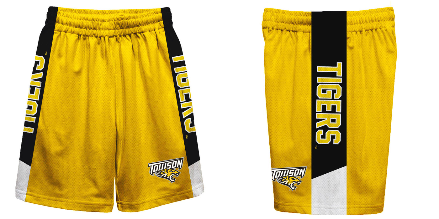 Towson University Tigers Vive La Fete Game Day Gold Stripes Boys Solid Black Athletic Mesh Short - Vive La Fête - Online Apparel Store