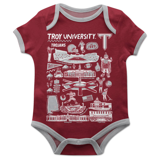 Troy Trojans Hand Sketched Vive La Fete Impressions Artwork Infant Maroon Short Sleeve Onesie Bodysuit