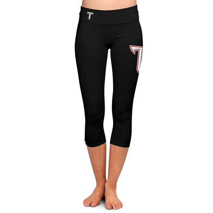 Troy Trojans Vive La Fete Game Day Collegiate Large Logo on Thigh and Waist Girls Black Capri Leggings