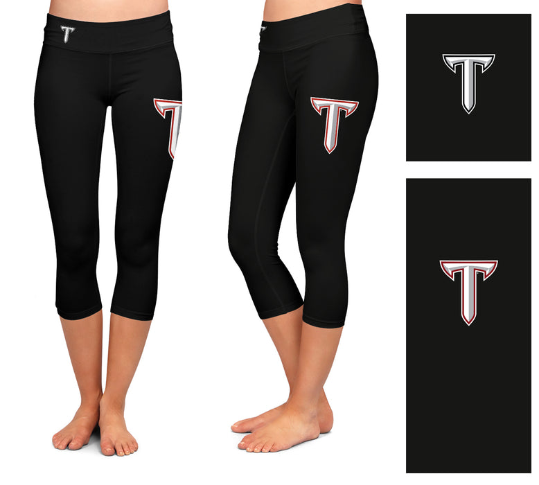 Troy Trojans Vive La Fete Game Day Collegiate Large Logo on Thigh and Waist Women Black Capri Leggings - Vive La Fête - Online Apparel Store