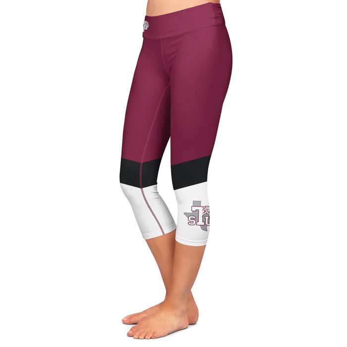 Texas Southern Tigers Vive La Fete Game Day Collegiate Ankle Color Block Women Maroon White Capri Leggings - Vive La Fête - Online Apparel Store