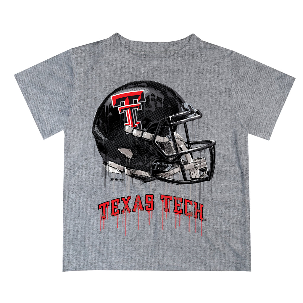 Texas Tech Red Raiders Original Dripping Football Helmet Black T-Shirt by Vive La Fete 3