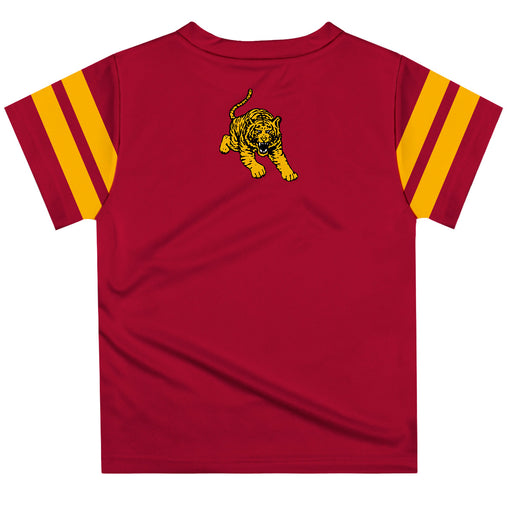 Tuskegee University Golden Tigers Vive La Fete Boys Game Day Crimson Short Sleeve Tee with Stripes on Sleeves - Vive La Fête - Online Apparel Store