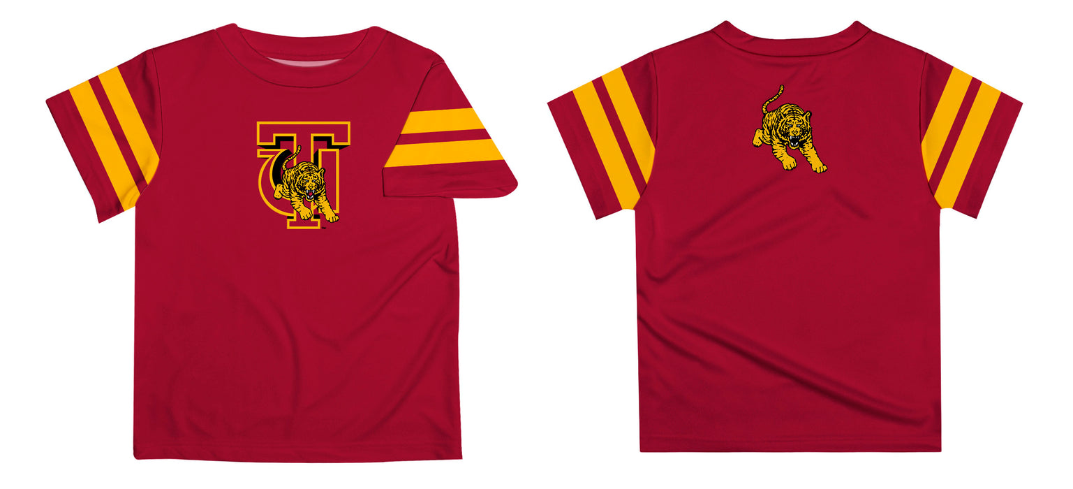 Tuskegee University Golden Tigers Vive La Fete Boys Game Day Crimson Short Sleeve Tee with Stripes on Sleeves - Vive La Fête - Online Apparel Store