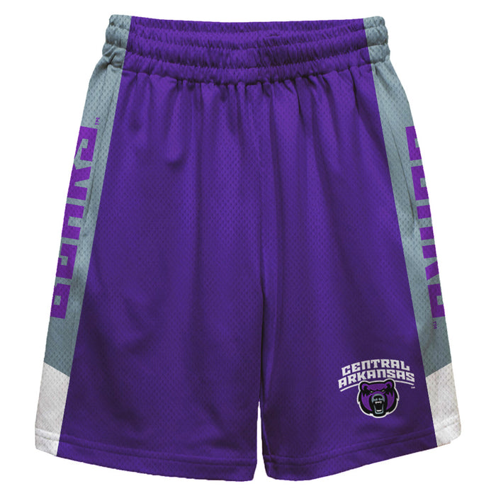 Central Arkansas Bears UCA Vive La Fete Game Day Purple Stripes Boys Solid Gray Athletic Mesh Short