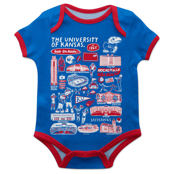 Kansas Jayhawks Hand Sketched Vive La Fete Impressions Artwork Infant Blue Short Sleeve Onesie Bodysuit