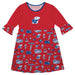 Kansas Jayhawks 3/4 Sleeve Solid Red Repeat Print Hand Sketched Vive La Fete Impressions Artwork on Skirt