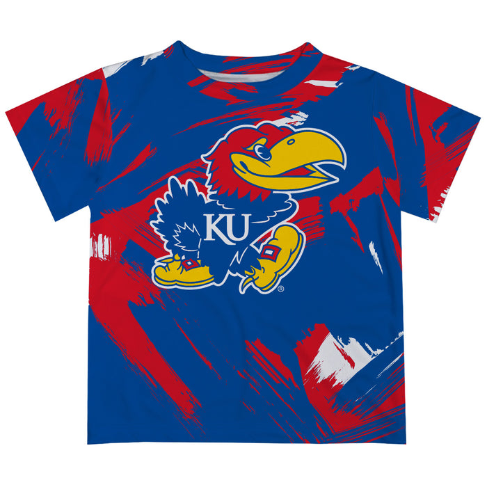 Kansas Jayhawks Vive La Fete Boys Game Day Blue Short Sleeve Tee Paint Brush