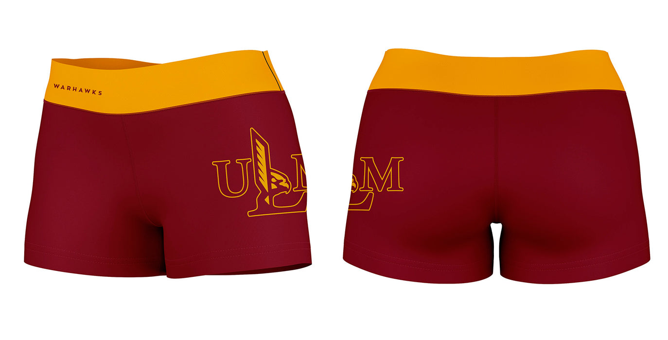 ULM Warhawks Vive La Fete Logo on Thigh & Waistband Maroon Gold Women Yoga Booty Workout Shorts 3.75 Inseam - Vive La Fête - Online Apparel Store