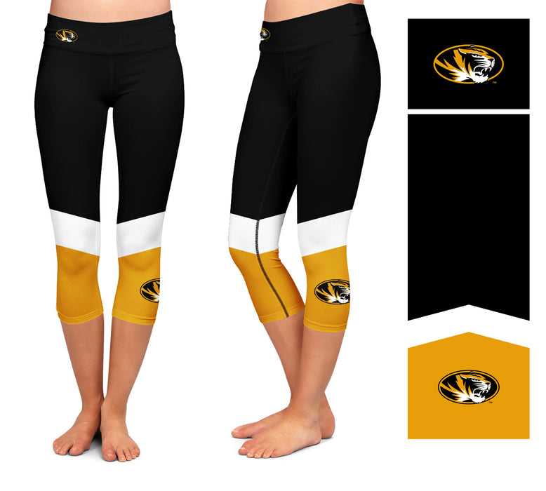 Missouri Tigers MU Vive La Fete Game Day Collegiate Ankle Color Block Women Black Gold Capri Leggings - Vive La Fête - Online Apparel Store