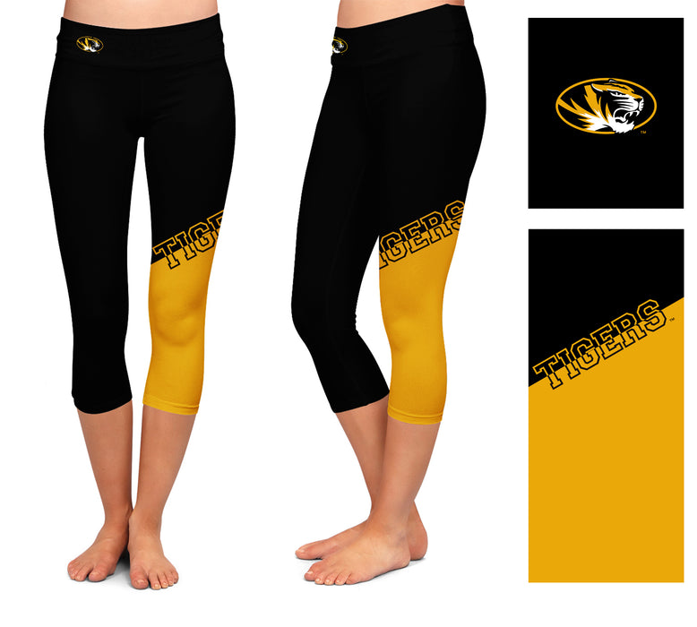 Missouri Tigers MU Vive La Fete Game Day Collegiate Leg Color Block Women Black Gold Capri Leggings - Vive La Fête - Online Apparel Store