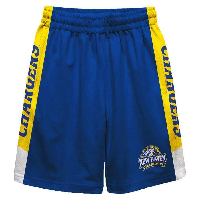 New Haven Chargers Vive La Fete Game Day Blue Stripes Boys Solid Gold Athletic Mesh Short