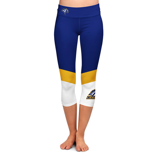 New Haven Chargers Vive La Fete Game Day Collegiate Ankle Color Block Women Blue White Capri Leggings