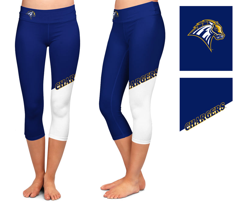 New Haven Chargers Vive La Fete Game Day Collegiate Leg Color Block Women Blue White Capri Leggings - Vive La Fête - Online Apparel Store