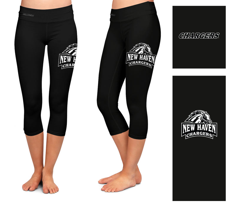 New Haven Chargers Vive La Fete Game Day Collegiate Large Logo on Thigh and Waist Women Black Capri Leggings - Vive La Fête - Online Apparel Store