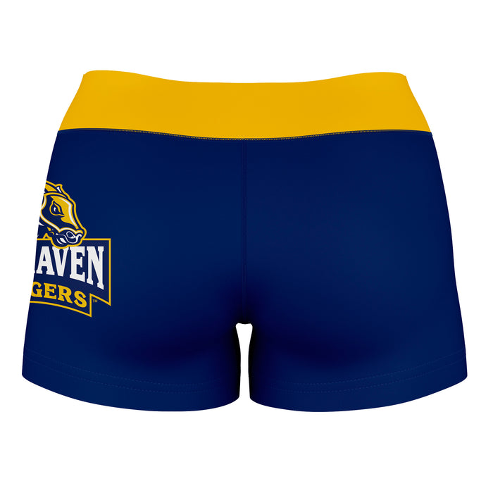 New Haven Chargers Vive La Fete Logo on Thigh & Waistband Blue Gold Women Yoga Booty Workout Shorts 3.75 Inseam - Vive La Fête - Online Apparel Store