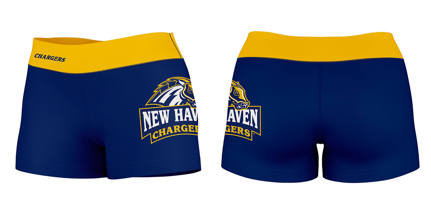 New Haven Chargers Vive La Fete Logo on Thigh & Waistband Blue Gold Women Yoga Booty Workout Shorts 3.75 Inseam - Vive La Fête - Online Apparel Store